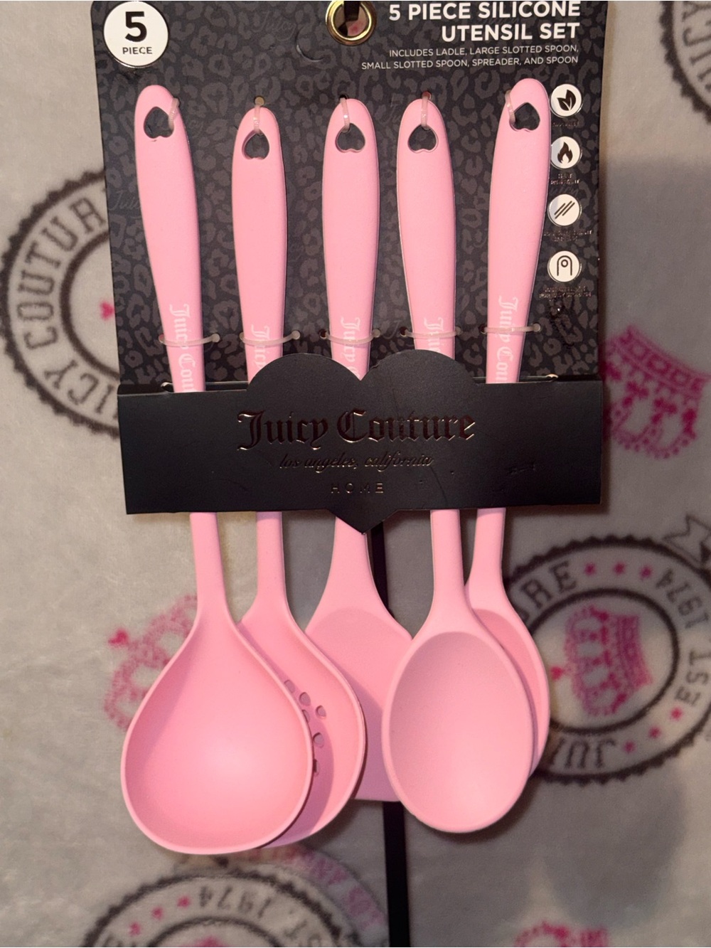 Juicy Couture Pink 5-Piece Silicone Utensil Set